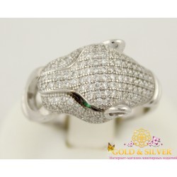 Серебряное кольцо Тигр с зелеными глазами. 1518/9р